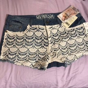 Rewash Crochet Front Cut Off Denim Shorts